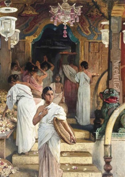 Outside An Indian Temple Oil Painting - Woldemar Friedrich
