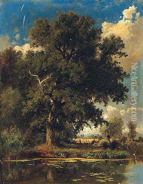 A Tranquil River Landscape, Breslau Near Taschenstrasse Oil Painting - Adolf Dressler