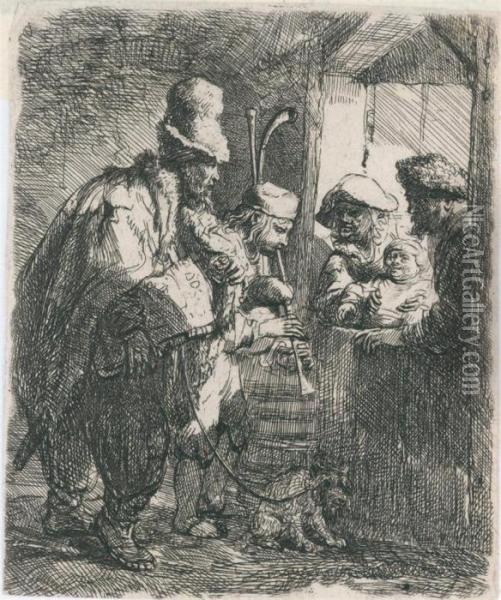 Strolling Musicians Oil Painting - Rembrandt Van Rijn