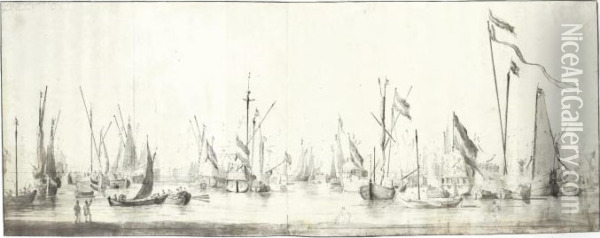 The Dutch Fleet At Anchor Oil Painting - Willem I Van De Velde