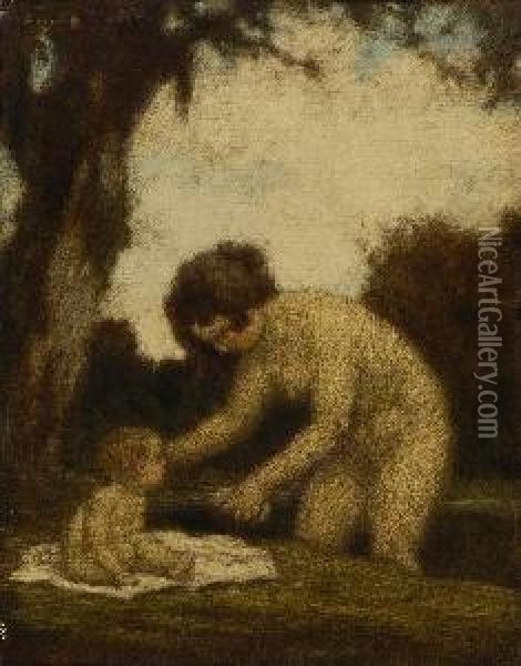 Mutter Und Kind. Oil Painting - Ludwig Von Zumbusch