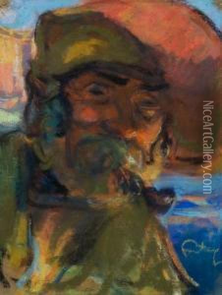 Uomo Con Pipa In Paesaggio Oil Painting - Mariano Fortuny Y Madrazo