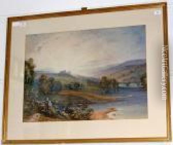 Extensive River Landscape With Distantcastle Oil Painting - Anthony Vandyke Copley Fielding