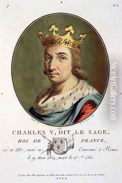 Portrait of Charles V, Called The Wise King of France 1337-80 engraved by Madame de Cernel, 1789 Oil Painting - Antoine Louis Francois Sergent-Marceau
