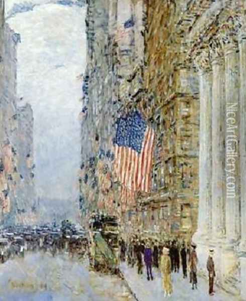 Flags on the Waldorf Oil Painting - Childe Hassam
