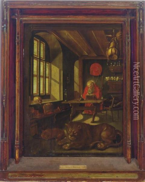 St. Jerome In His Study Oil Painting - Albrecht Durer
