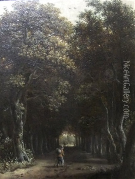 Traveler Entering A Tree Lined Avenue Oil Painting - Salomon Rambouts