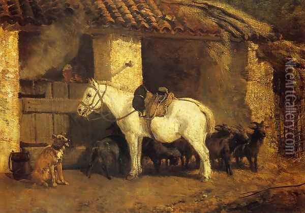 Outside the Stable Oil Painting - Constant Troyon