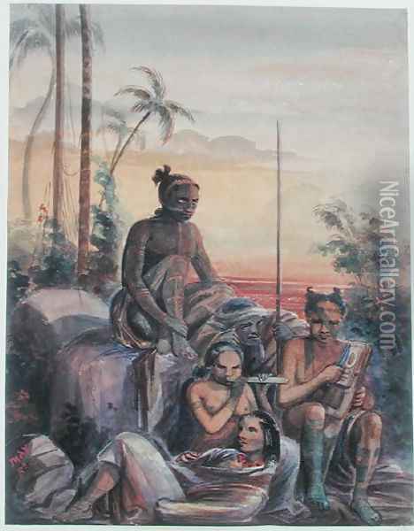 Inhabitants of the Marquesas Islands, c.1841-48 Oil Painting - Maximilie Radiguet