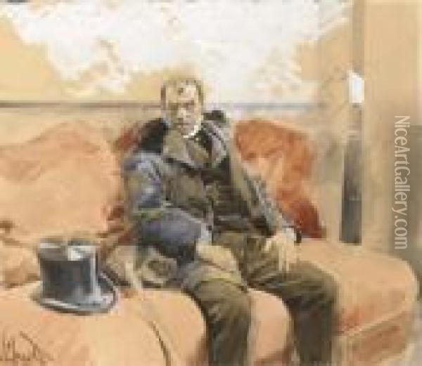 Un Homme Assis Sur Un Divan Oil Painting - Ludwig, Ludek Marold