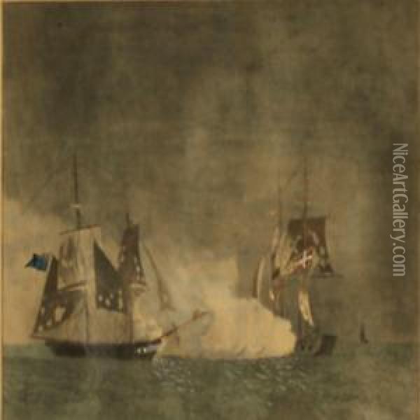 Orlogs-briggen Lougen Under Commando Af Premier=lieutenantwulff Oil Painting - Niels Truslew
