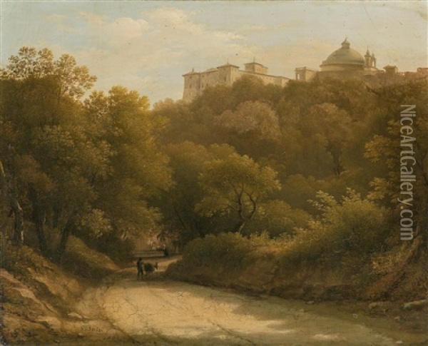 Blick Auf Den Palazzo Chigi, Ariccia Oil Painting - Giambattista Bassi