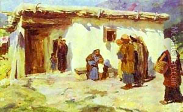 They Brought The Children Study From The Series The Life Of Christ Oil Painting - Vasily Polenov