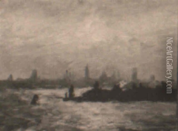 Hague Harbor Oil Painting - Jonas Lie
