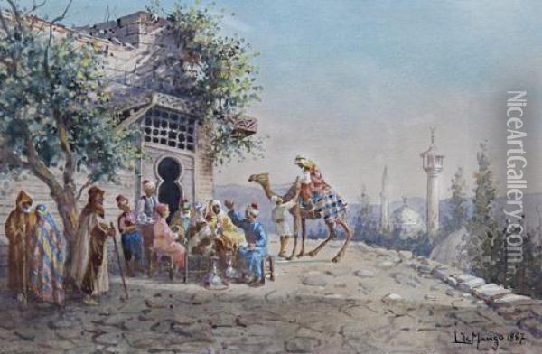 A Turkish Discussion Oil Painting - Leonardo De Mango