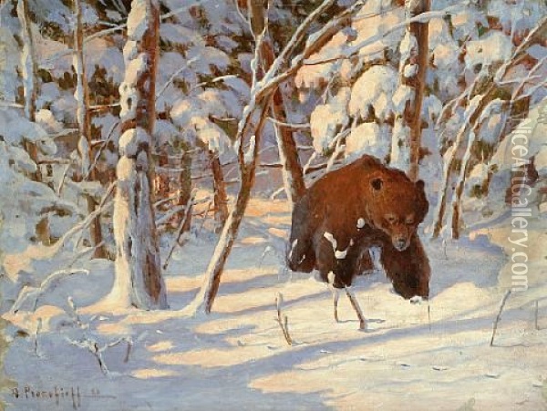 A Bear In The Snow Oil Painting - Dimitri Von Prokofiev