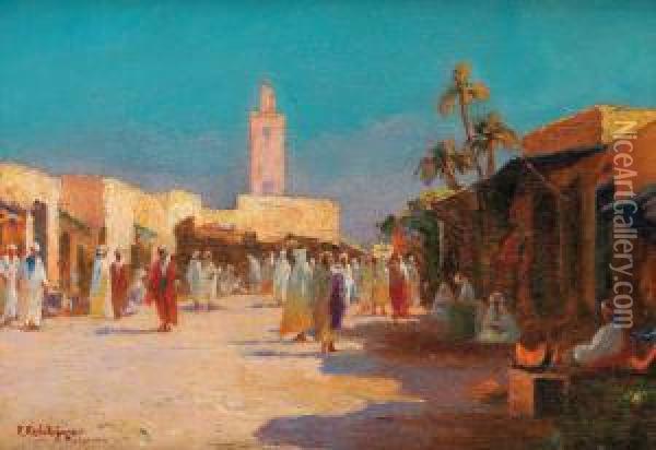 Rue A Kairouan Oil Painting - Eugene Jules Delahogue