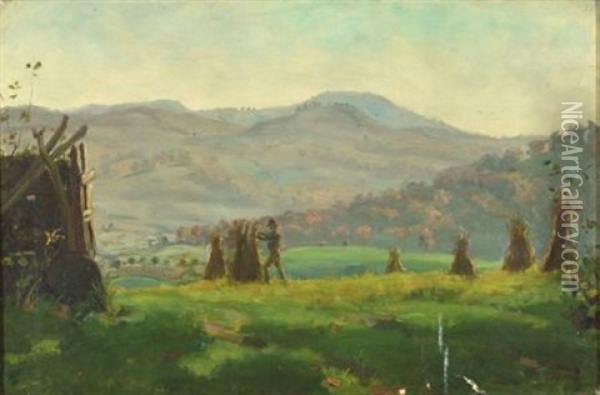 Gathering Cornstalks In Vermont Oil Painting - Jean Mannheim