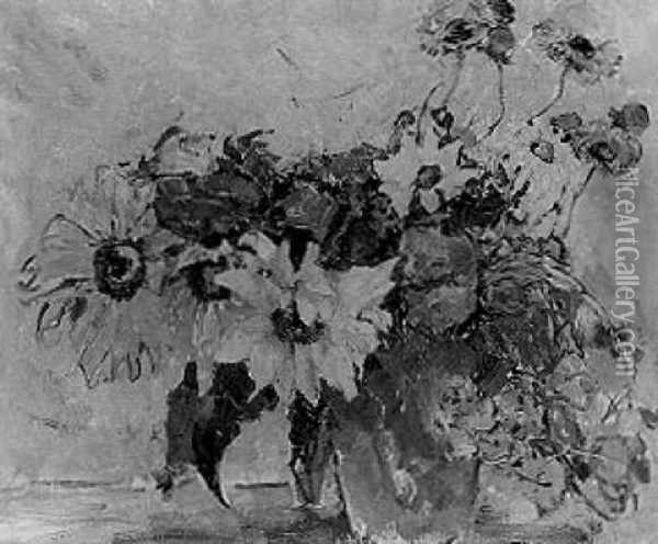Sonnenblumenstraus In Einer Vase Oil Painting - Theodor Hummel