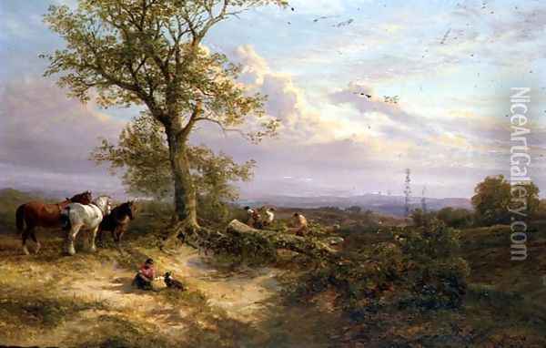 Timber Felling, Sussex, Evening, 1876 Oil Painting - George Cole, Snr.