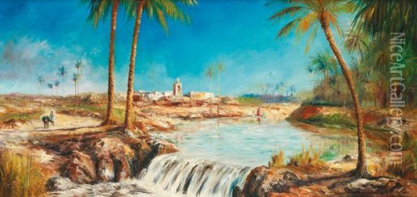 Village Au Bord D'un Oued. Oil Painting - Louis Maisonneuve