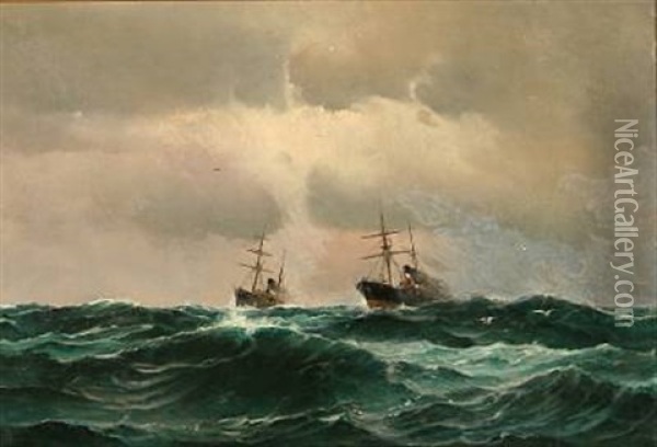 Two Racing Steamers In The Atlantic Ocean Oil Painting - Holger Luebbers
