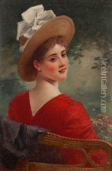 Jeune Femme Au Chapeau Oil Painting - Jules Frederic Ballavoine