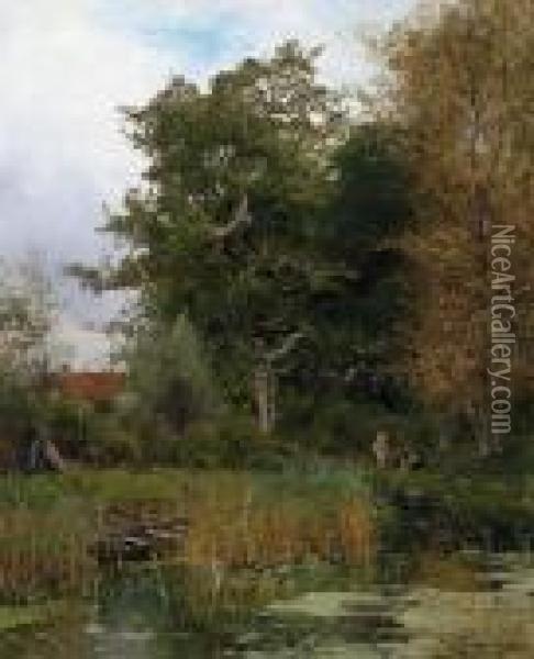 Zwei Badende Am Waldteich Oil Painting - Gilbert Von Canal