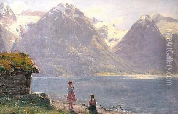 To Smapiker Ved Strynsvannet Oil Painting - Hans Dahl