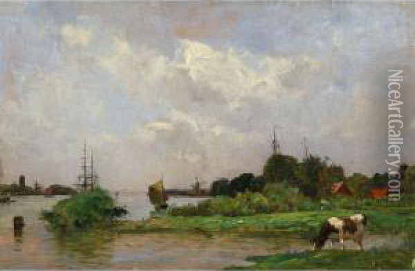 Landscape Of Estuary Oil Painting - Edmond Charles Jos. Yon
