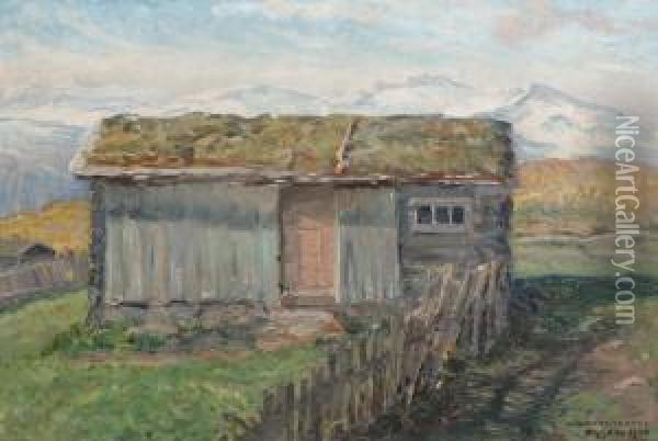 Fjallvy Med Stuga - Jotunheimen, Norge Oil Painting - Anshelm Schultzberg