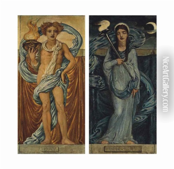 Day And Night (2 Works) Oil Painting - Simeon Solomon