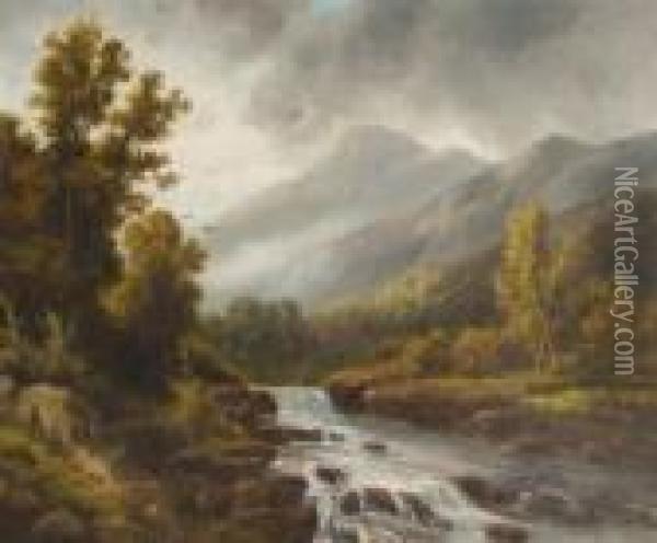 Mountain Landscape With Rushing Water Oil Painting - Thomas Bartholomew Griffin