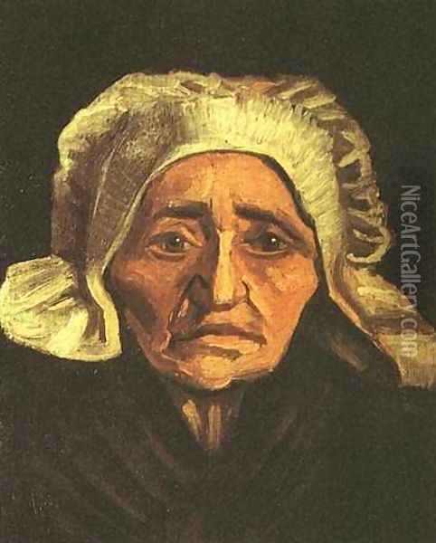 Head Of An Old Peasant Woman With White Cap Oil Painting - Vincent Van Gogh