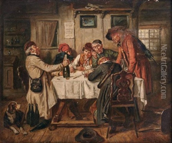 The Conversation (interior Scene With Figures) Oil Painting - Marc Louis Benjamin Vautier the Elder