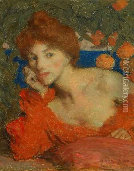 Sous Les Orangers Femme A Amalfi Oil Painting - Edmond-Francois Aman-Jean