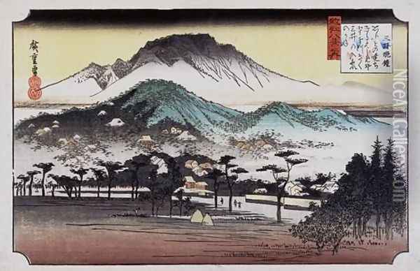 Evening bell at Mii Temple Oil Painting - Utagawa or Ando Hiroshige
