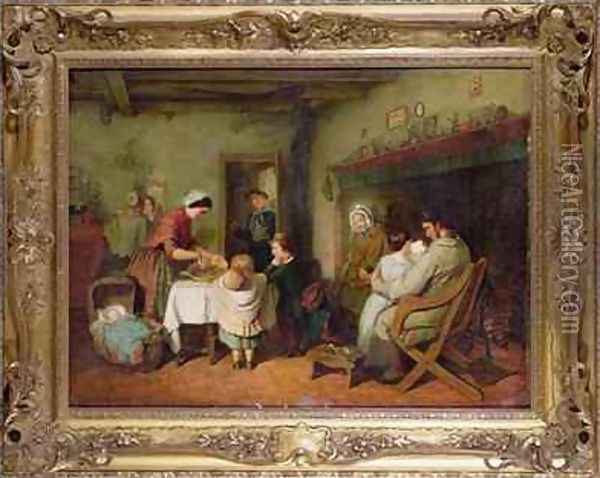 Christmas Visitors Stirring the Pudding Oil Painting - Frederick Daniel Hardy
