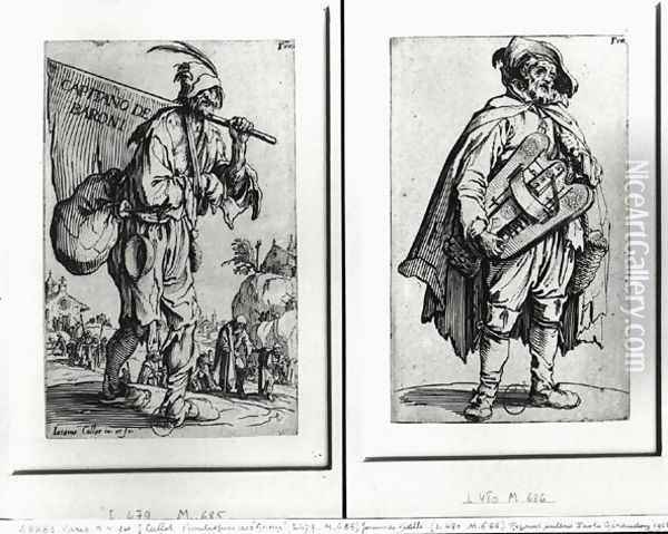 A Beggar and a Hurdy-Gurdy Player Oil Painting - Jacques Callot