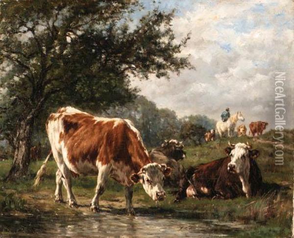 Vaches Dans Un Prairie Oil Painting - Marie Dieterle