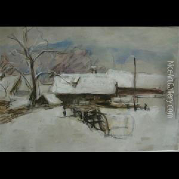 Winter Scene; Wooded Landscape Oil Painting - Goth Moricz