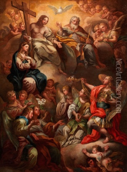 Die Dreifaltigkeit Mit Der Jungfrau Maria Und Erzengeln Oil Painting - Corrado Giaquinto