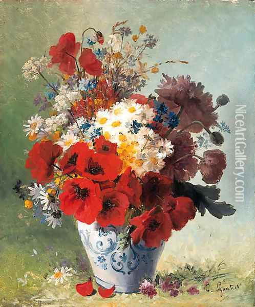 Summer Flowers in a Vase Oil Painting - Clement Gontier
