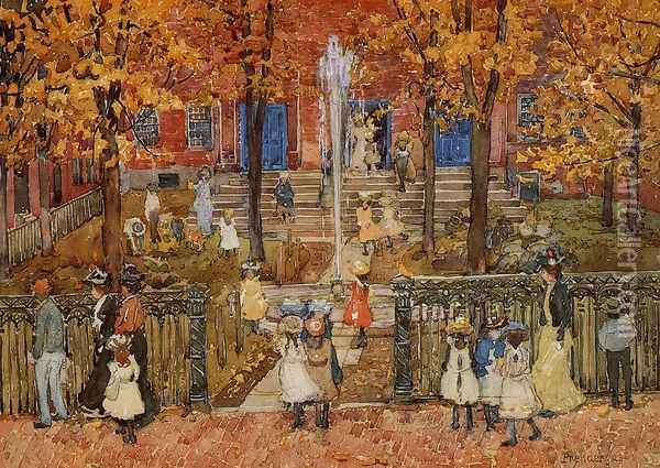 West Church Boston Aka Red School House Boston Or West Church At Cambridge And Lynde Streets Oil Painting - Maurice Brazil Prendergast