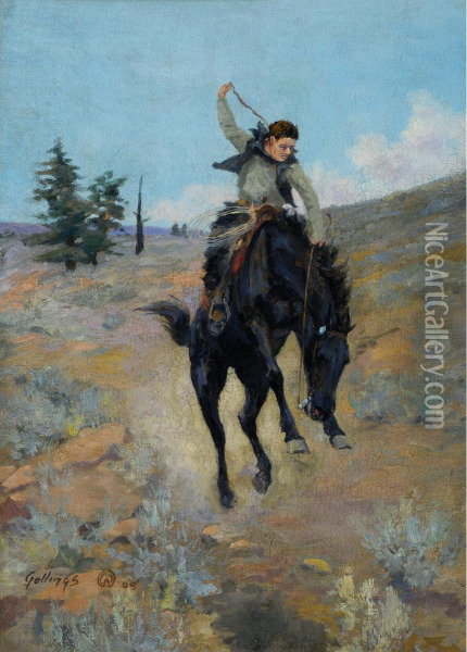 Bucking Horse Oil Painting - William Evans Linton