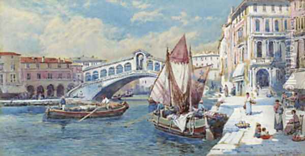 The Rialto Bridge, Venice, Italy Oil Painting - Charles Rowbotham