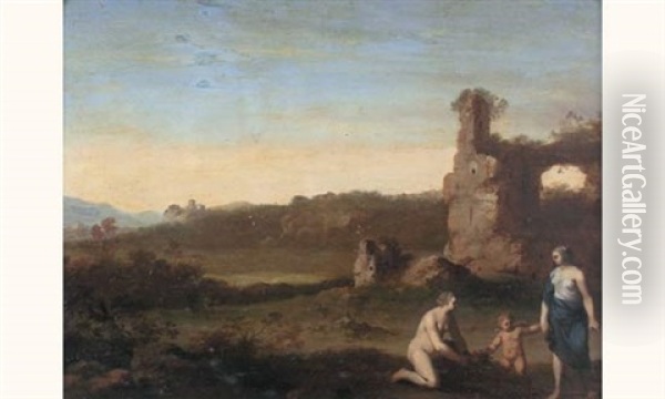 Venus Et Cupidon Devant Des Ruines Antiques Oil Painting - Cornelis Van Poelenburgh