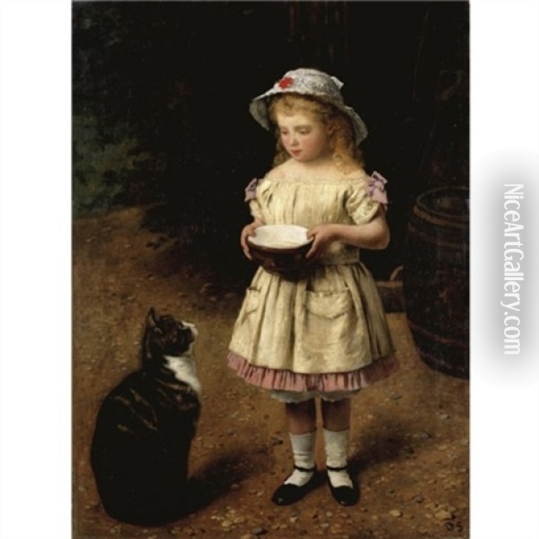 Kind Mit Katze (her Favourite Pet) Oil Painting - Otto Franz Scholderer