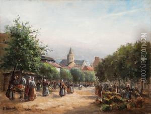 Dorfmarkt In Franzosischer Kleinstadt Mit Zahlreichen Marktfrauen Und Passanten Oil Painting - Paul Rossert