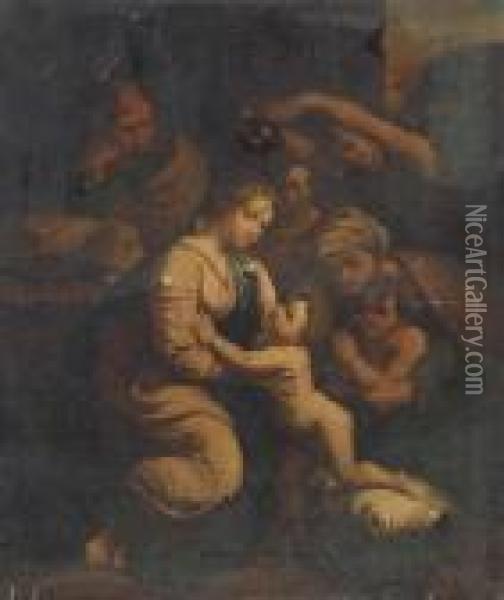 Holy Family With Saint Elizabeth, Saint John And Two Angels Oil Painting - Raphael (Raffaello Sanzio of Urbino)